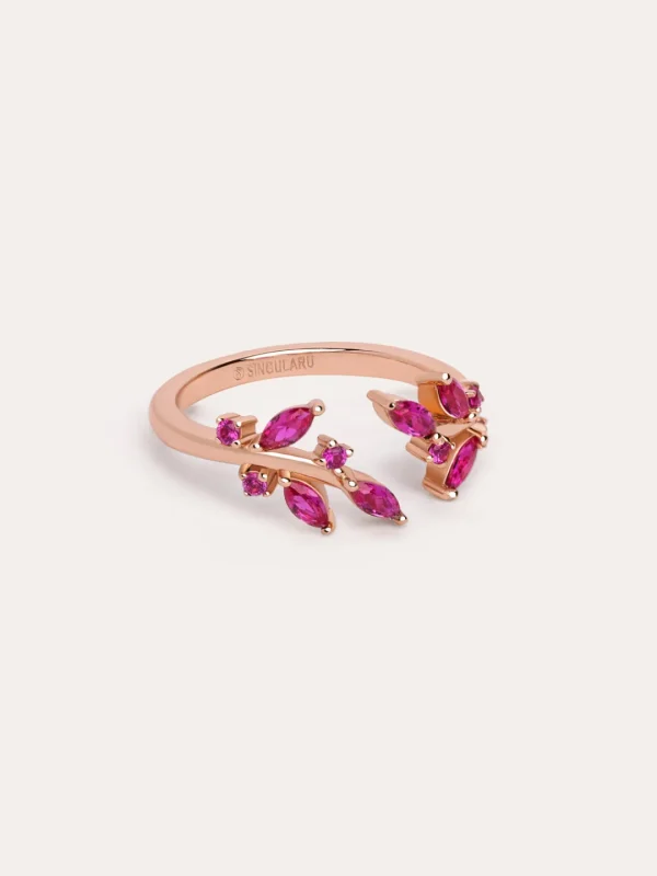 Sale SINGULARU Anillo Buganvilla Raspberry Plata Baño Oro Rosa