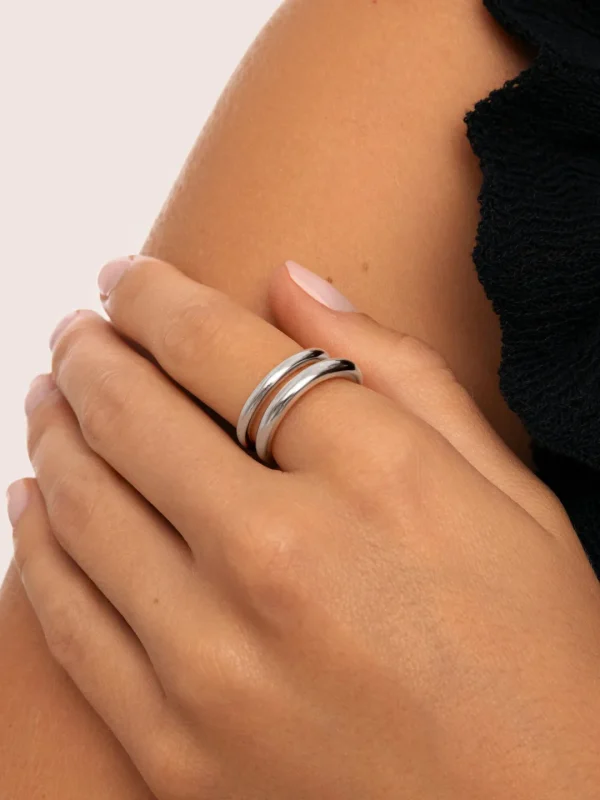 Hot SINGULARU Anillo Doble Lines Acero