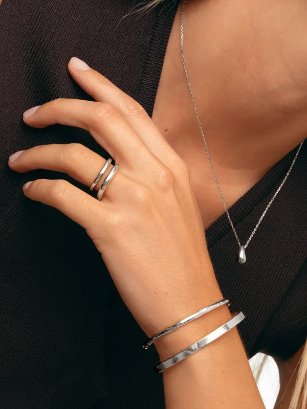 Hot SINGULARU Anillo Doble Lines Acero