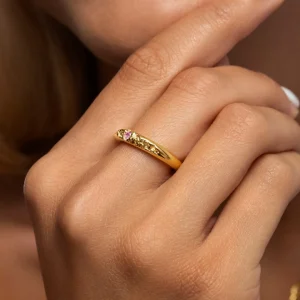 Fashion SINGULARU Anillo Karma Rosa Baño Oro