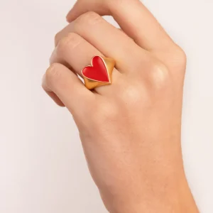 Sale SINGULARU Anillo Lovely Heart Red Enamel Baño Oro