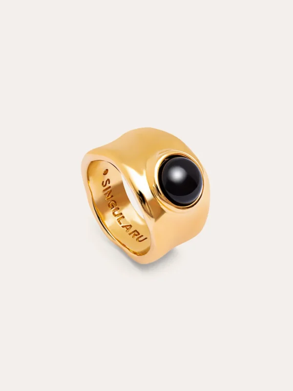 Online SINGULARU Anillo My Onyx Baño Oro