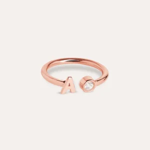 Fashion SINGULARU Anillo Personalizado Letter Spark Plata Baño Oro Rosa