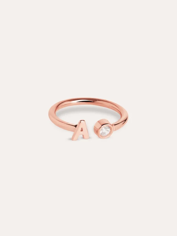 Fashion SINGULARU Anillo Personalizado Letter Spark Plata Baño Oro Rosa