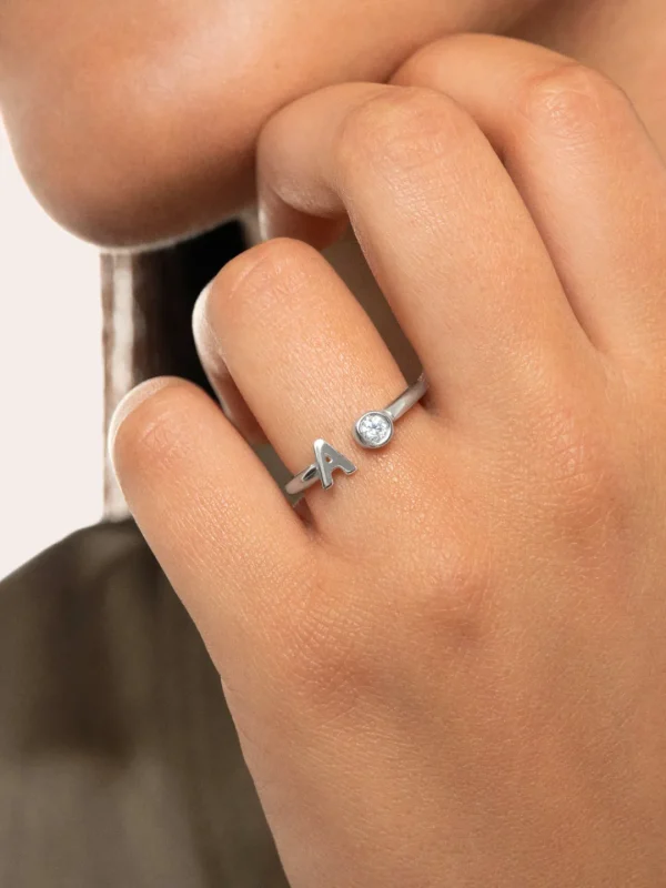 Fashion SINGULARU Anillo Personalizado Letter Spark Plata