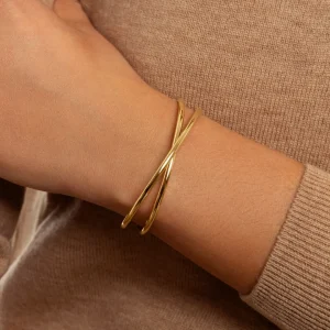 Online SINGULARU Brazalete Cruzado Acero Baño Oro