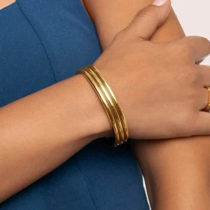 Fashion SINGULARU Brazalete Maxi Line Acero Baño Oro