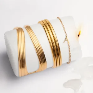 Fashion SINGULARU Brazalete Maxi Line Acero Baño Oro