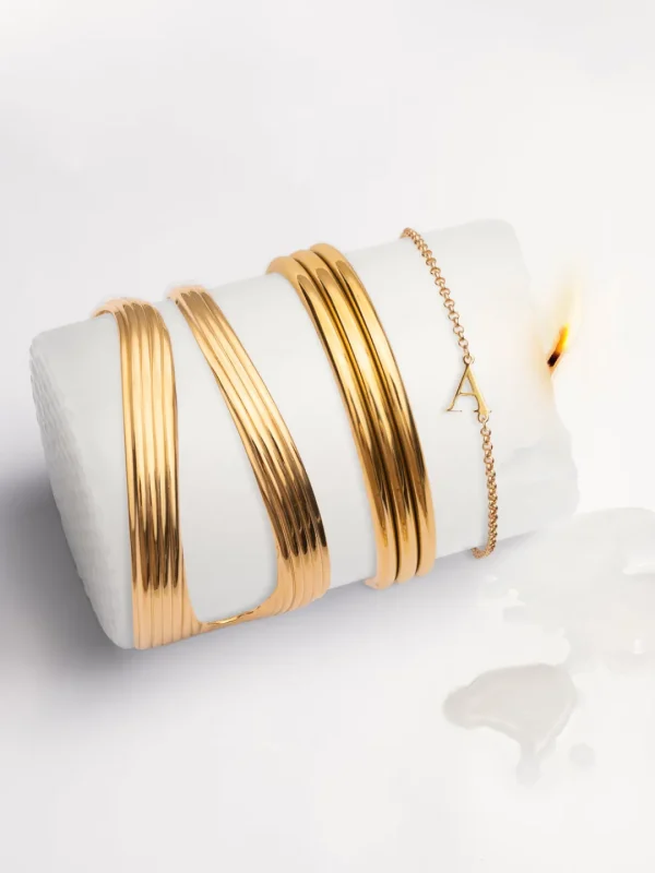 Fashion SINGULARU Brazalete Maxi Line Acero Baño Oro