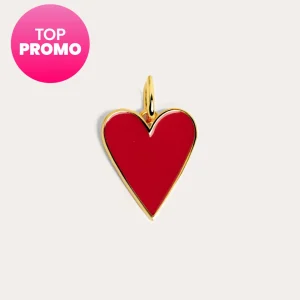 New SINGULARU Charm Lovely Heart Red Enamel Baño Oro