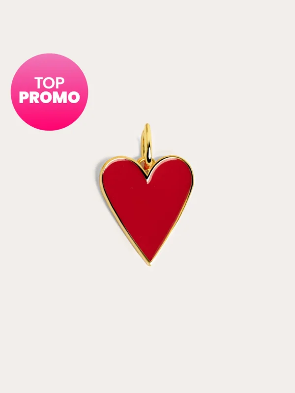 New SINGULARU Charm Lovely Heart Red Enamel Baño Oro