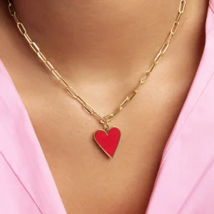 New SINGULARU Charm Lovely Heart Red Enamel Baño Oro