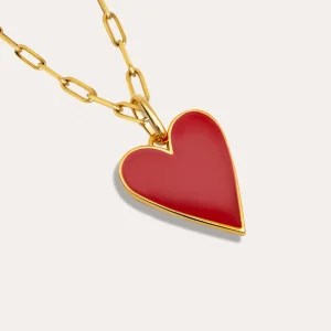 New SINGULARU Charm Lovely Heart Red Enamel Baño Oro