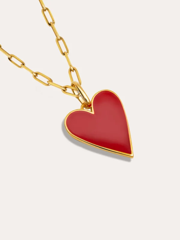 New SINGULARU Charm Lovely Heart Red Enamel Baño Oro