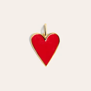 New SINGULARU Charm Lovely Heart Red Enamel Baño Oro