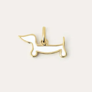 Best SINGULARU Charm Perro Teckel Enamel White Baño Oro