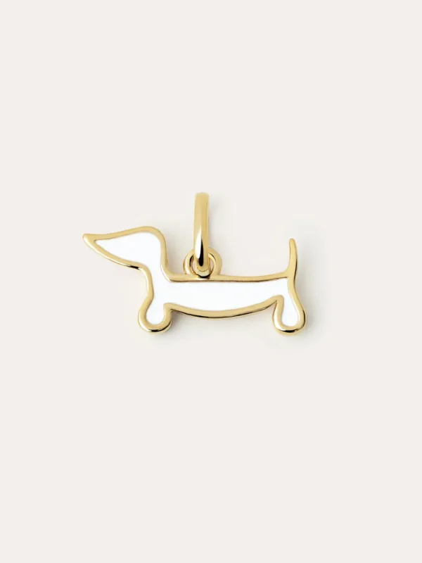 Best SINGULARU Charm Perro Teckel Enamel White Baño Oro