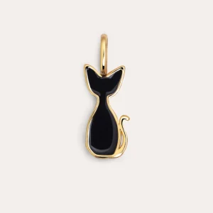 Clearance SINGULARU Charm Salem Gato Enamel Black Baño Oro