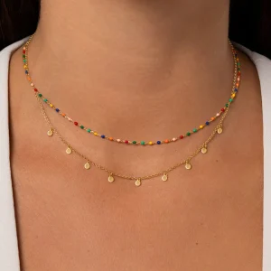 Fashion SINGULARU Collar Dots Colors Enamel Plata Baño Oro