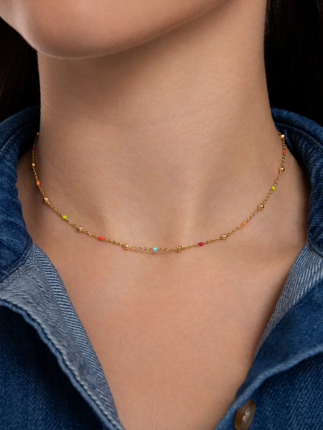 Outlet SINGULARU Collar Dots L Colors Enamel Acero Baño Oro