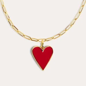 New SINGULARU Collar Lovely Heart Red Enamel Baño Oro