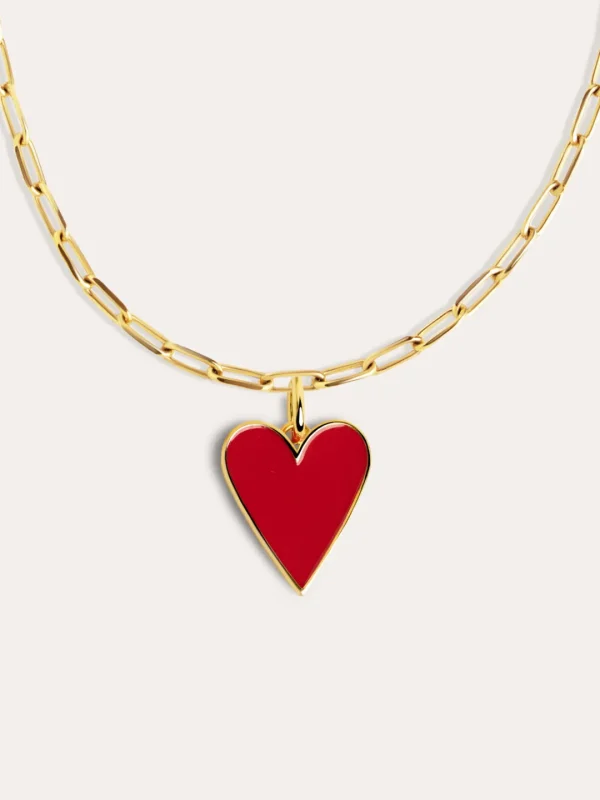 New SINGULARU Collar Lovely Heart Red Enamel Baño Oro