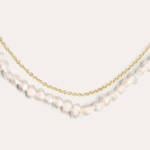 Fashion SINGULARU Collar Pearl Chain Acero Baño Oro