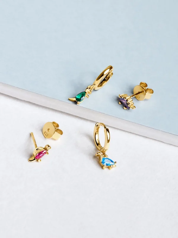 Outlet SINGULARU Pendiente Suelto Aro Dino Brontosaurus Sky Plata Baño Oro