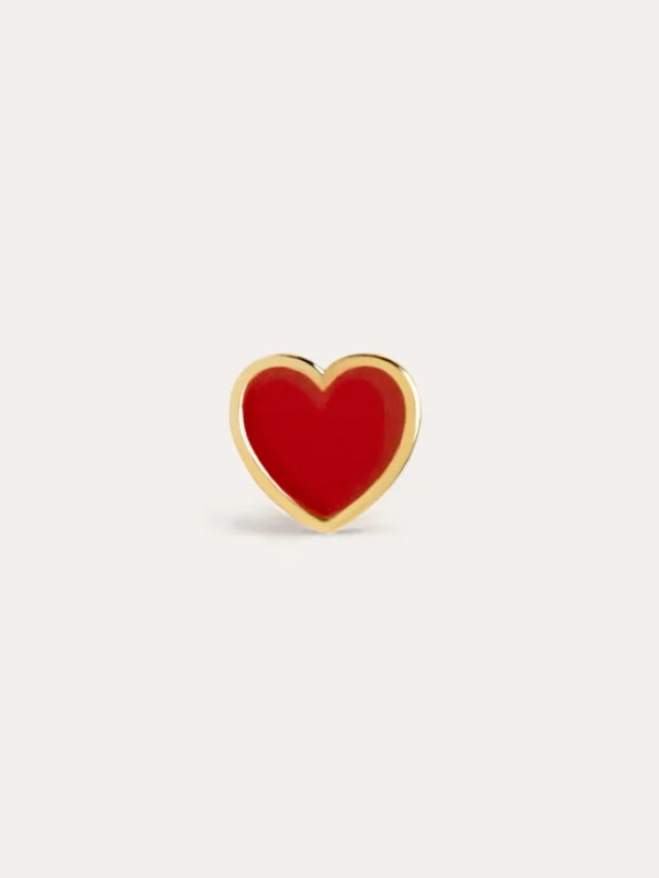 Best SINGULARU Pendiente Suelto Heart Red Enamel Plata Baño Oro