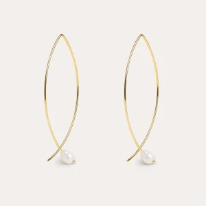 Discount SINGULARU Pendientes Arch Bean Pearl Plata Baño Oro