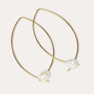 Discount SINGULARU Pendientes Arch Bean Pearl Plata Baño Oro