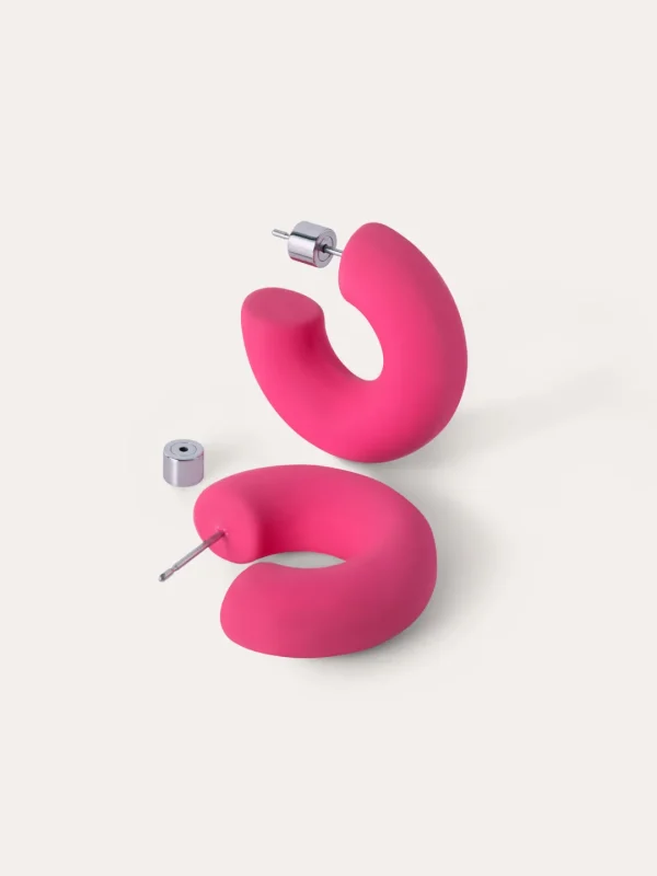 Hot SINGULARU Pendientes Aro Gummy Fucsia Acero