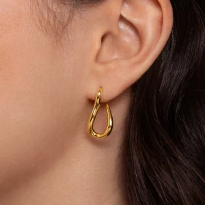 Fashion SINGULARU Pendientes Aro Organic Hook Acero Baño Oro