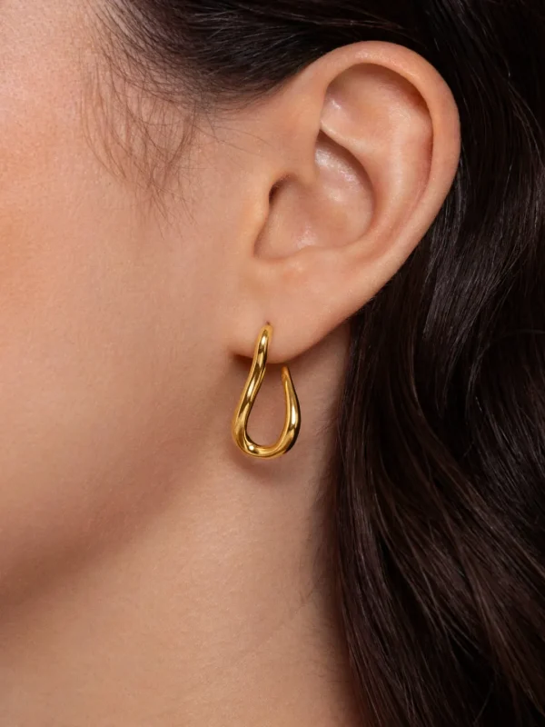 Fashion SINGULARU Pendientes Aro Organic Hook Acero Baño Oro