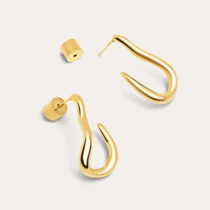 Fashion SINGULARU Pendientes Aro Organic Hook Acero Baño Oro