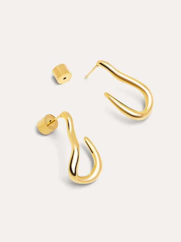 Fashion SINGULARU Pendientes Aro Organic Hook Acero Baño Oro