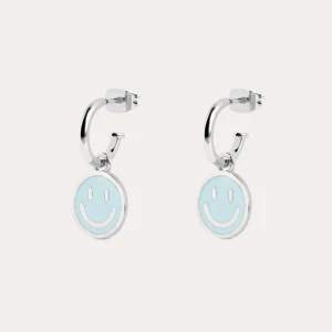 Sale SINGULARU Pendientes Aro Smiley Sky Enamel