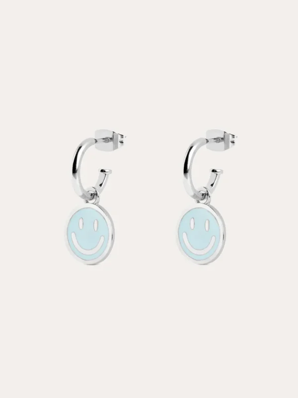 Sale SINGULARU Pendientes Aro Smiley Sky Enamel