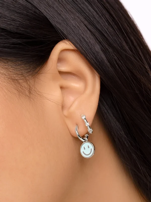 Sale SINGULARU Pendientes Aro Smiley Sky Enamel