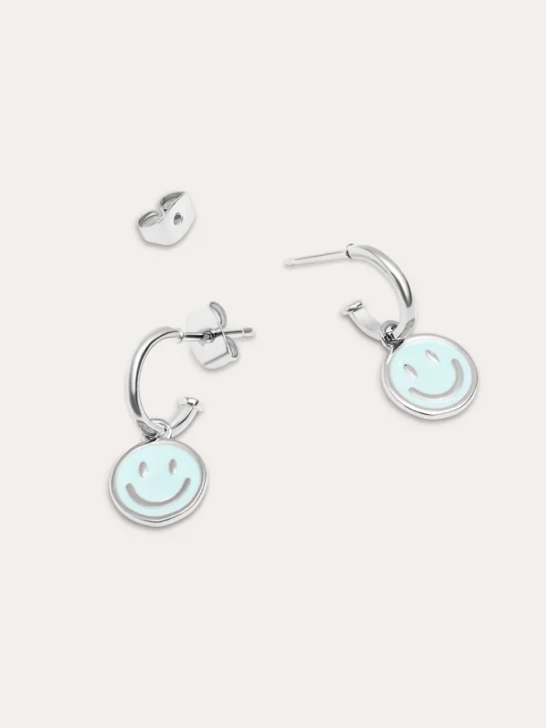 Sale SINGULARU Pendientes Aro Smiley Sky Enamel