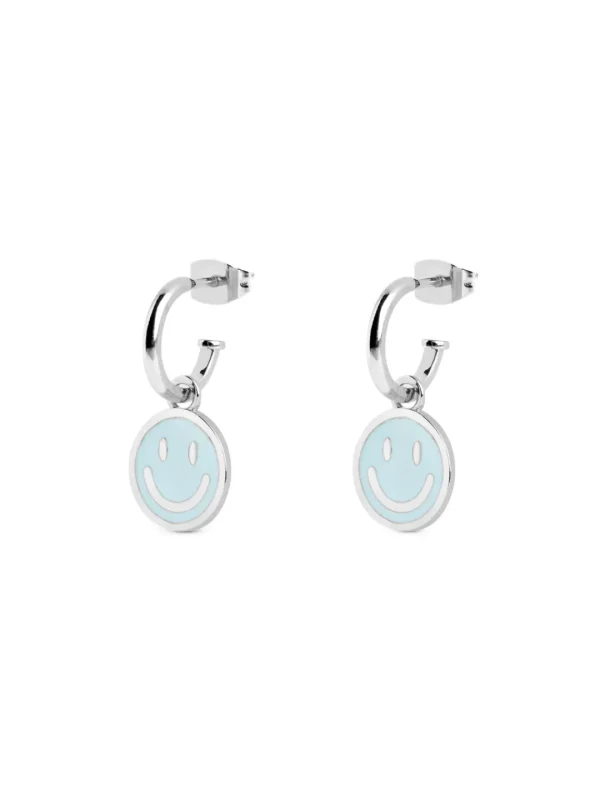 Sale SINGULARU Pendientes Aro Smiley Sky Enamel