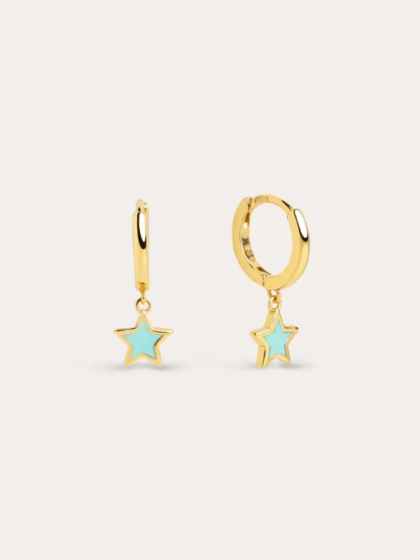 Hot SINGULARU Pendientes Aro Star Sky Enamel Plata Baño Oro