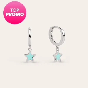 New SINGULARU Pendientes Aro Star Sky Enamel Plata