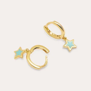 Hot SINGULARU Pendientes Aro Star Sky Enamel Plata Baño Oro