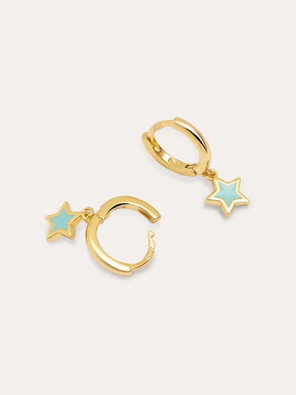 Hot SINGULARU Pendientes Aro Star Sky Enamel Plata Baño Oro