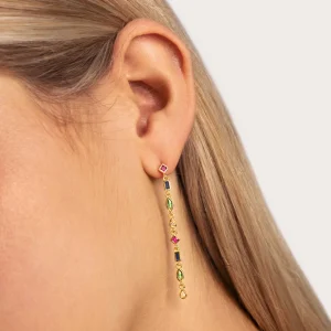 Clearance SINGULARU Pendientes Cascade Colors Plata Baño Oro