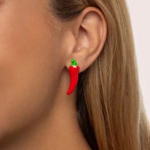 Sale SINGULARU Pendientes Chili Pepper Rojo Baño Oro