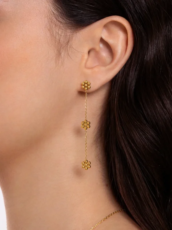 Best SINGULARU Pendientes Tiny Daisy Acero Baño Oro