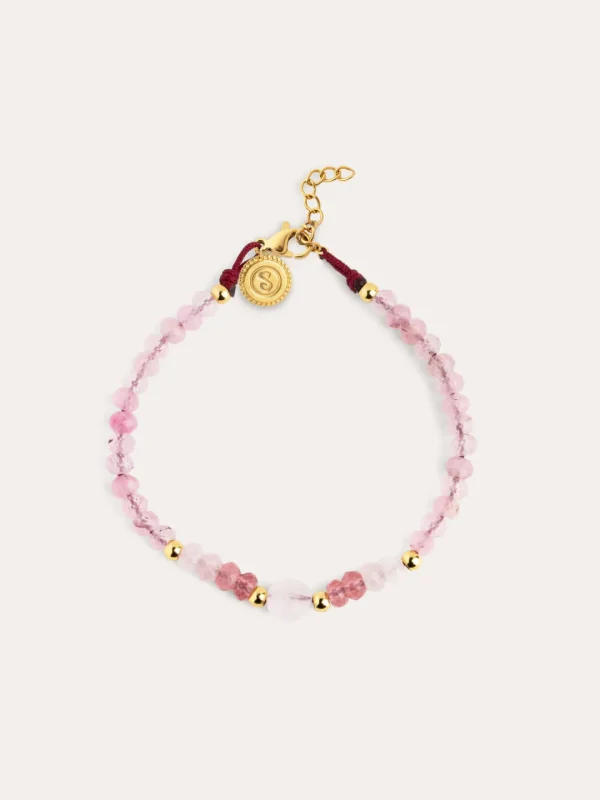 Sale SINGULARU Pulsera Amulet Rose Quartz Acero Baño Oro