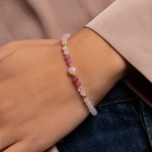 Sale SINGULARU Pulsera Amulet Rose Quartz Acero Baño Oro